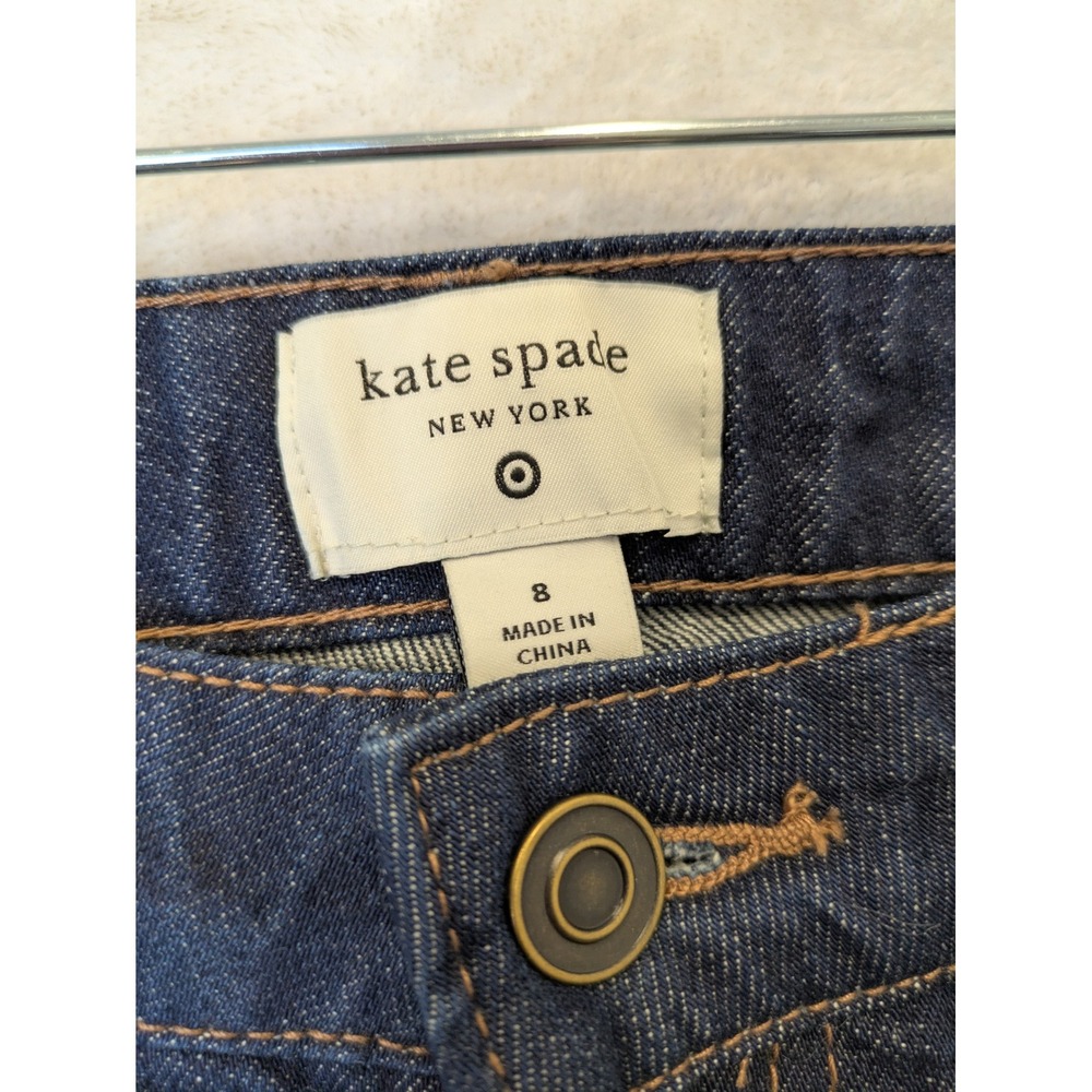 Kate Spade Dark Wash Wide Leg Cropped Cuffed Jeans Womens Size 8 - Picture 5 of 11